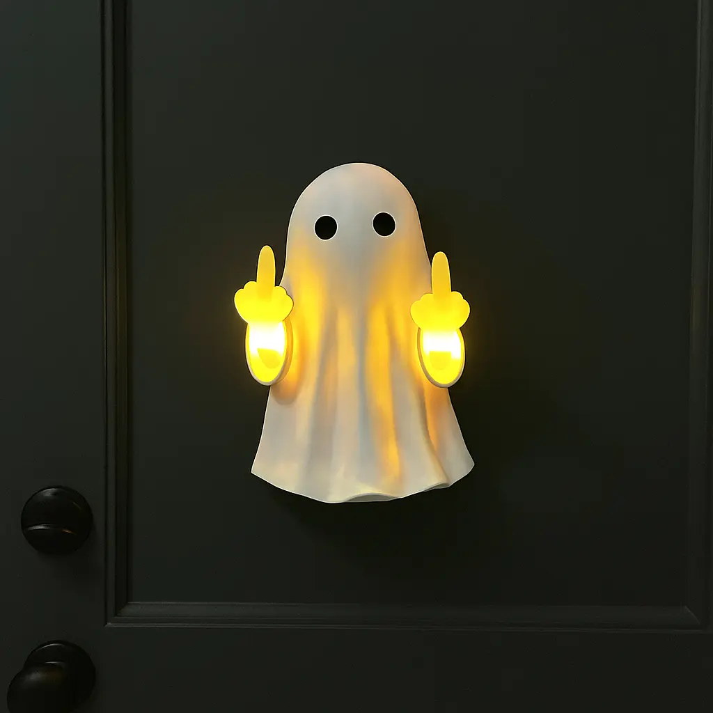 2026 New Halloween Ghost Night Light - Large Glowing Middle Finger Statue, Bold Ghost Humor Joke Decor Gift, Cute & Spooky Wall Hanging for Porch, Mantel Decor