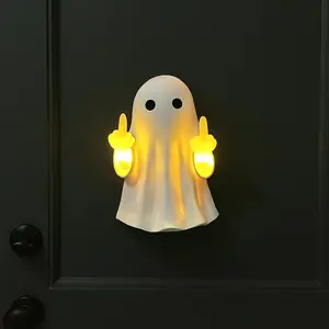 2025 New Halloween Ghost Night Light - Large Glowing Middle Finger Statue, Cute & Spooky Wall Hanging for Porch, Mantel, or Shelf Decor