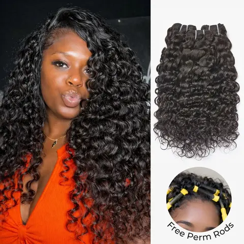 [Wequeen] 100% Human Brazilian Unprocessed Hair Textured Bundles - 12-28 Inch Full Volume Curly Wave Hair Extensions, Reusable, Soft, Budget-Friendly Fashion Accessory, Dyed-Bleach Ready, with Free Perm Rods