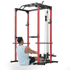 All in One Power Cage Squat Rack with LAT Pulldown & Cable Pulley System, 1200LBS Home Gym Power Rack with Dip Bars, Pull Up Bar, Weight Rack for Bench Press & Strength Training