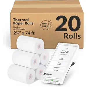 2 1/4" x 74 ft Coreless Thermal Receipt Paper Rolls for Clover Flex 3 Clover Flex 4 Clover Compact, 20 Rolls