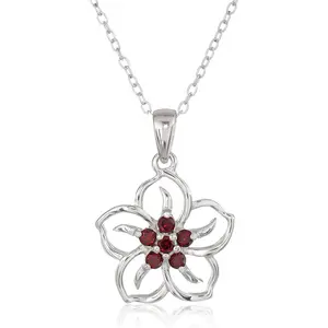 Sterling Silver Birthstone Flower Pendant Necklace with 18" Chain, Available in Genuine or Created Gemstones