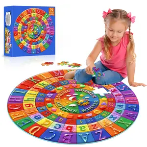 Fun Cognitive Large Block Puzzle, Floor Puzzle with Colorful Cartoon Letters Numbers Seasons, Early Learning Gift, Building Block Puzzle