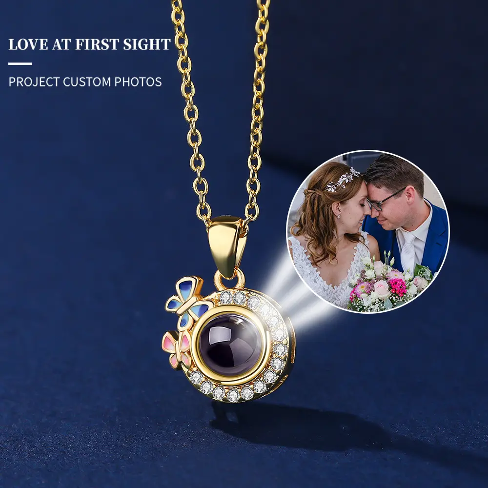 L&M Personalized Love Projection Necklace|  HD Photo Custom| Colorful Butterfly Pendant| Versatile Christmas/Birthday Gift for Parents & Loved Ones Crystal Amulet   gifts for girlfriend/mom/women  cute gifts for girlfriend,custom gift necklace ad
