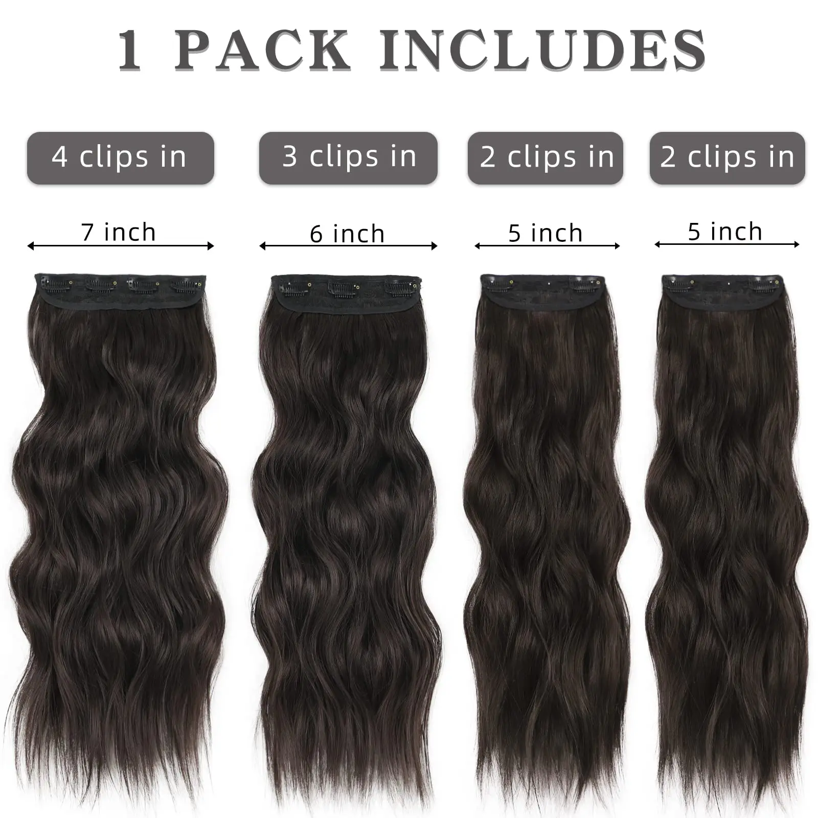 Synthetic Extensions & Pieces for Women, 20-24 Inch Long Water Wave Clip-in Set, 4-Piece Double Weft Hair for Instant Thick Volume, Detangling Spray, Clip Hair Extensions