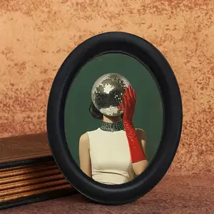 Vintage Disco Ball Portrait Wall Art, Oval Frame, Luxury Home Decor, Halloween Christmas Thanksgiving Decoration, Room Office Wall Art