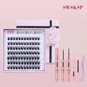 SWSKSP Cosmetic C-Curl Fluffy Individual Eyelash Kit, 12-16mm DIY Lash Extensions, Waterproof Clump-Resistant Set with Tweezers, Adhesive & Remover for Natural Volume Look