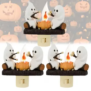 Spooky Ghost Campfire Night Light Halloween Flickering Flame Lamp 3d Marshmallow Halloween Decor Light​ Gift For Halloween