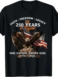 Men’s 2026 Summer Patriotic 250th Independence Anniversary Shirt with Eagle Cross & Flag Design Comfortable Fabric for Historical Celebrations - Menswear