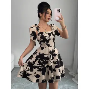 Elenzga Women's Elegant Floral Allover Print Camisole Mini Dress Casual Fit