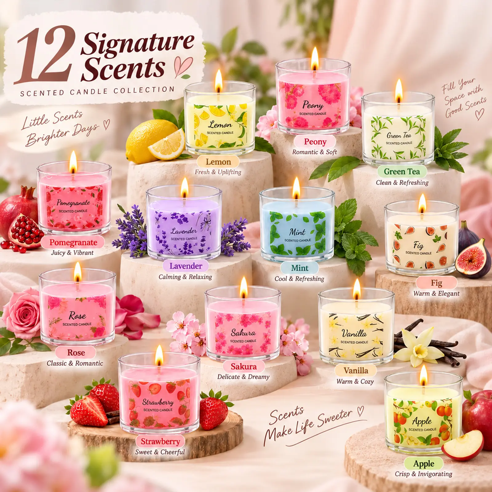 12 Pack Scented Candles Gift Set, Acrylic Jar Aromatherapy Candles, Assorted Fragrance Soy Wax Candles for Home Decor, Birthday and Holiday Gift
