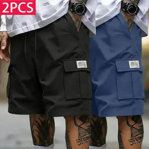 2-pack men’s cargo shorts: drawstring waist, multiple pockets; stylish design suitable for casual sports, outdoor activities, camping, travel, and vacations; ideal as a gift for men.,summervibes