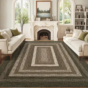 GARVEE Braided Printed Collection - 8 x 10 Rug Large Washable Rug Modern Bordered Living Room Rugs Soft Ultra-Thin Carpet Non Slip Non Shedding Stain Resistant Carpet for Nursery Dining Room, Brown