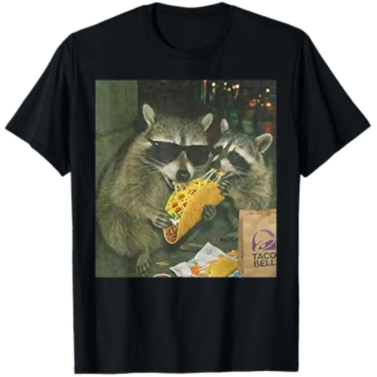 Menswear Raccoon Animal Meme Crew Neck T-Shirt, Unisex Breathable Cotton Fabric Short-Sleeve Vintage Funny Graphic Casual Top