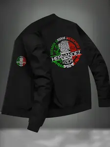 Mexican Varsity Jacket, Hernandez Name Design, Geometric Pattern, Fitted Casual Style, Winter Streetwear, No Ca Prop 65