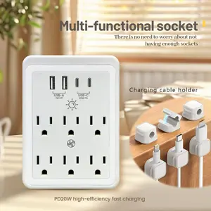 Travel Power Strip Multi-Outlet Wireless Charging Surge Protector 6 Outlets 4 USB Ports 2 USB-C Night Light Outlet Extender 8 USB Cable Fixing Kits PD20W Fast Charging desktop usb outlet  hub Strip with USB Ports intel lige switch interruptores  y  enchuf