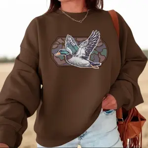 Camo Flying Mallard Bird Old School Camo Vintage Sweatshirts Crewneck Cotton Unisex