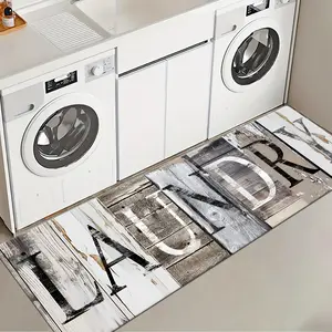 1pc Wood Grain Background Laundry Room Rug, Soft Comfortable Long Strip Carpet, Non-Slip Mat Decorative Rug Mat for Kitchen Living Room Bedroom Sink Decor