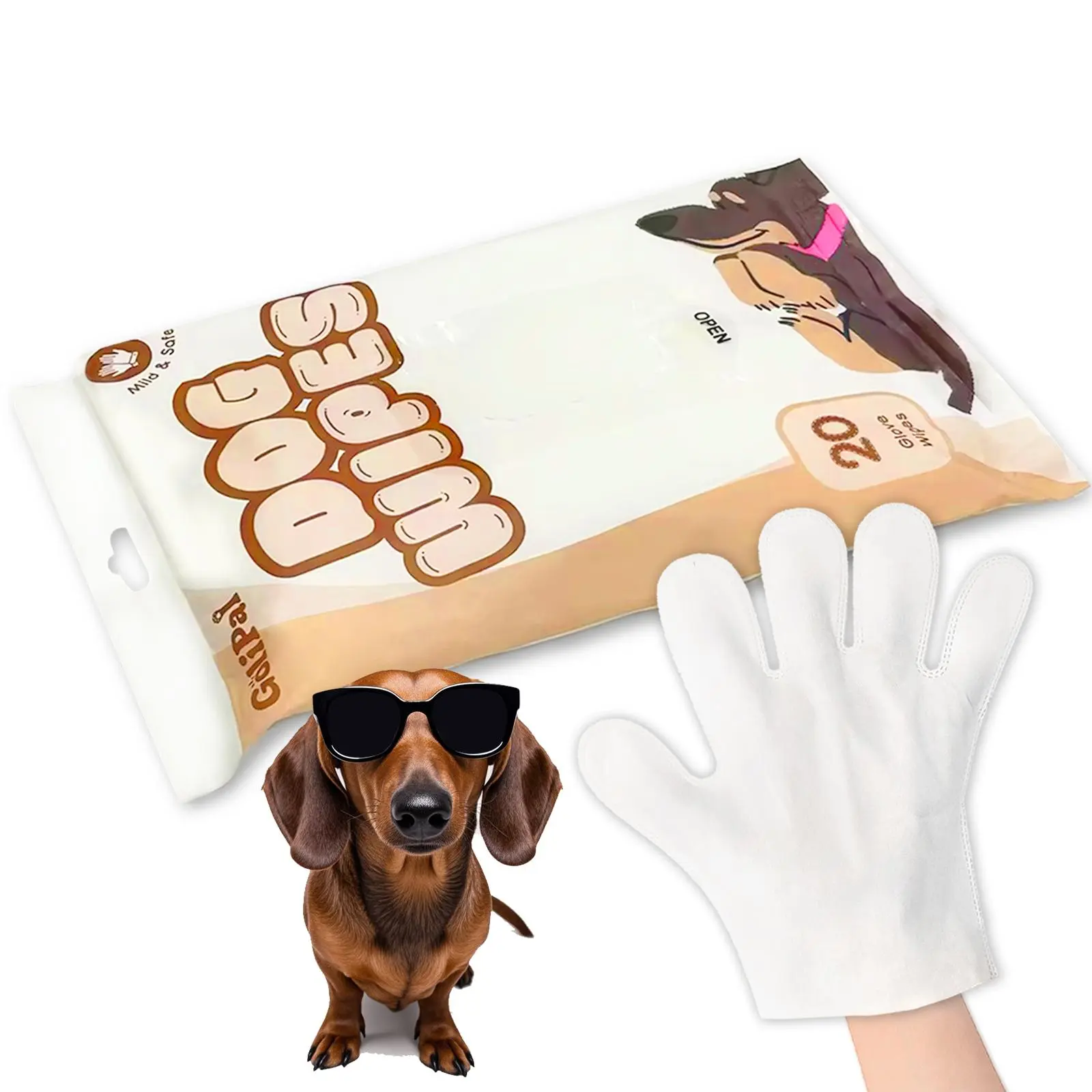 Golipal 5-Finger Wipe Gloves, 20Pcs Disposable Pet Grooming Wipes, Alcohol-Free Lick-Safe Hypoallergenic No-Rinse Deodorizing Hair Removal Tool with Skin Care Formula for Dogs & Cats, Outdoor Use