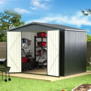 MNLR 8x8 FT Metal Outdoor Storage Shed with Lockable Doors for Backyard Patio Lawn