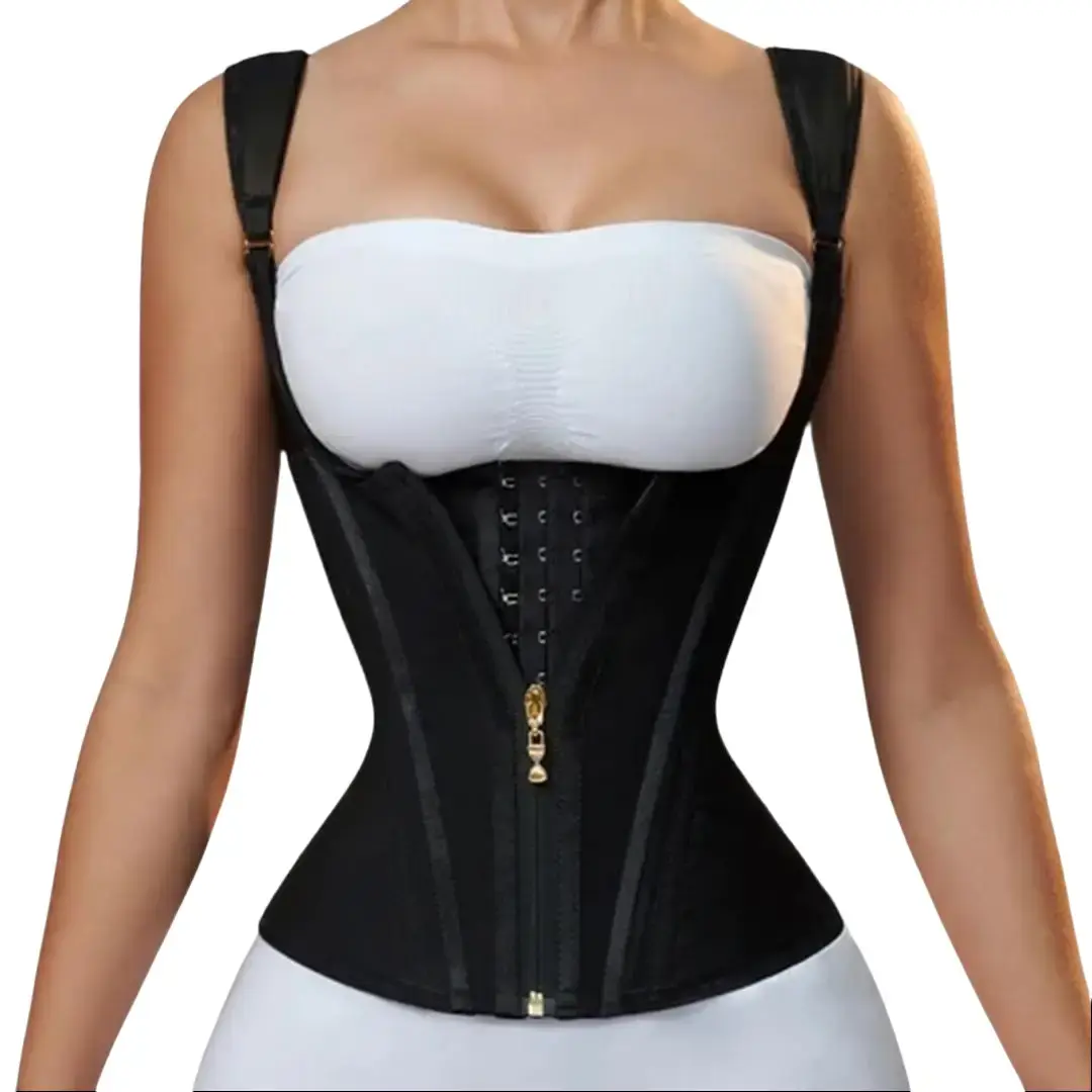 Women's V-Neck Faja Body Shaper Top - High Elasticity Nylon Blend Waist Trainer with Mid Waist Design, Adjustable Straps, Hook-Zipper Closure for Workout Wear, Waist Trainers