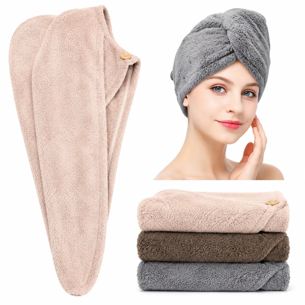 3 PCS 2026 New Coral Microfiber Hair Towels |   Ultra-Absorbent Quick-Dry Anti-Frizz Hair Turban Wraps, Thick Soft Coral Fleece Bath Hair Caps, Gentle Damage-Free Hair Care Accessory for Curly & Long Hair, Daily Shower Spa Self Care Bathroom Household Ess