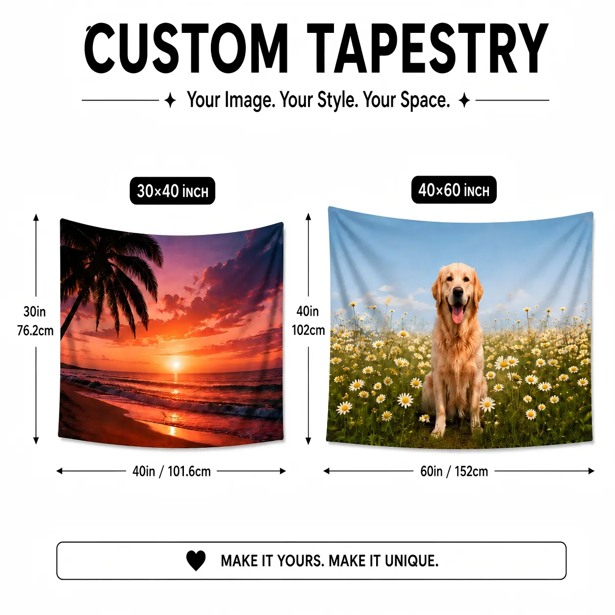 Custom Photo Tapestry with Your Picture, Personalized Wall Tapestry, Custom Family Pet Couple Photo Wall Hanging, Unique Bedroom & Living Room Decor, Personalized Gift