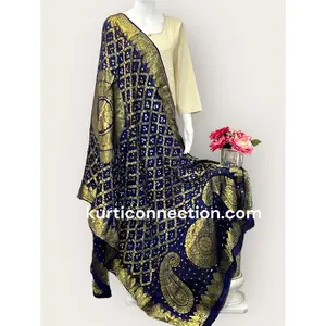 Dark blue bandhani silk dupatta