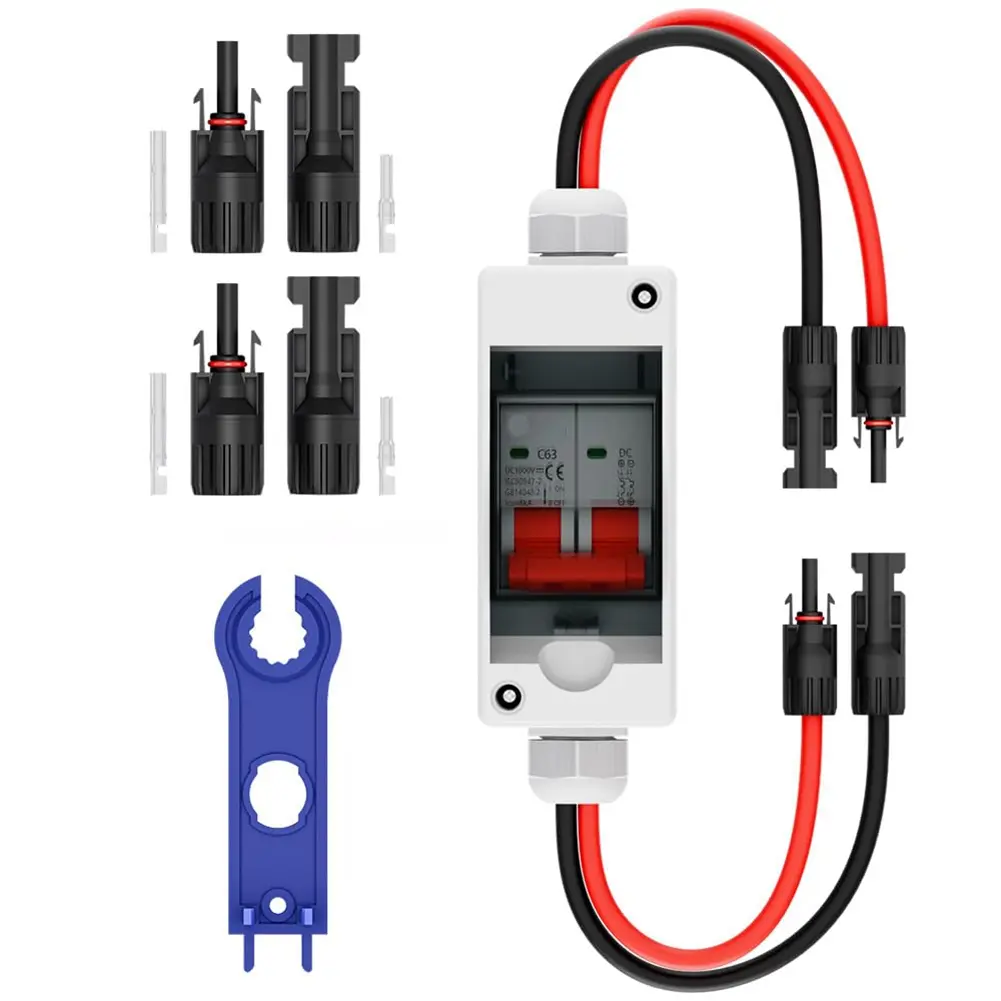 Solar Panel Disconnect Switch, 63A DC 1000V Breaker Box PV Disconnect Switch with IP65 Waterproof Box US