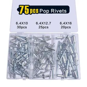 75 Pcs 1/4 Inches Pop Rivets Assortment Kit - 3 Sizes Aluminum Rivets 1/4" x (3/8", 1/2", 5/8"), Blind Rivets for Metal