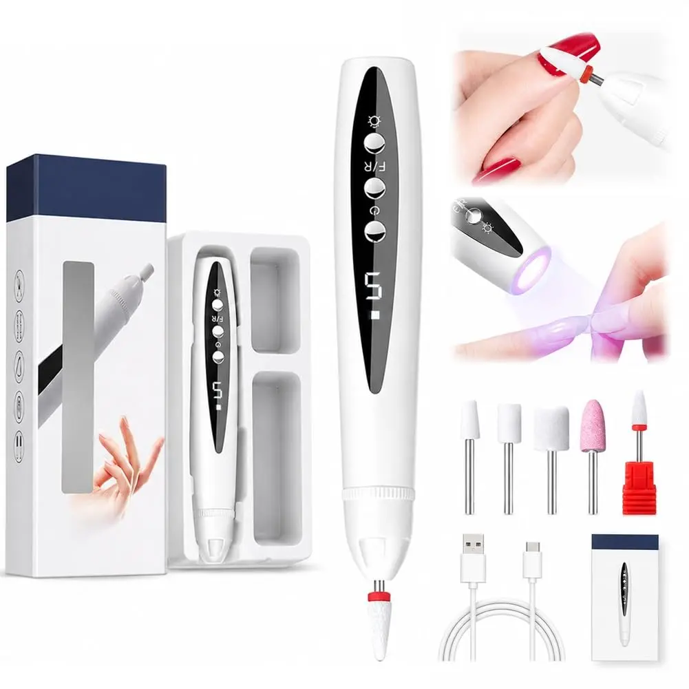 2-in-1 Electric Nail Drill with UV Gel Light – Portable Manicure Pedicure Kit | 2-in-1 Electric Nail File & UV LED Nail Drill | Nail Clipper, Adjustable Speed Home Nail Care Tool