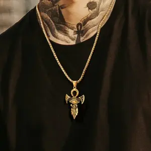 U7 Egyptian Eye of Horus Necklace Ankh Cross Pendant Necklace Eye Protection Amulet Necklace For Men Women