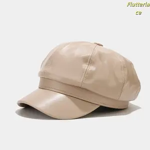 Women’s PU Leather Octagonal Hats for Women, Retro British Style Newsboy Cap, Soft Lightweight Vintage Baker Boy Hat for Fall Winter Streetwear & Daily Outfits (Sports & Outdoor Accessory) summerwins