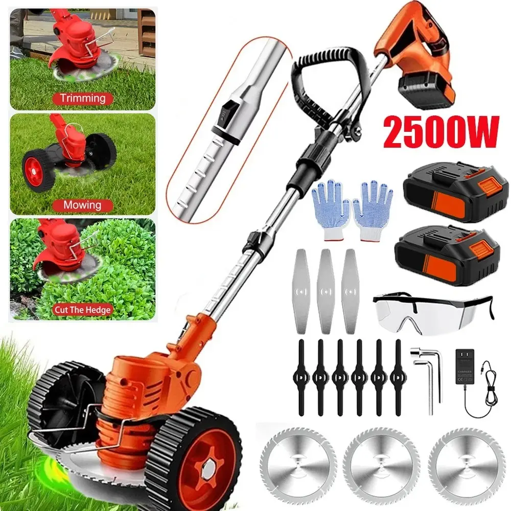 Electric Cordless Grass String Trimmer, Lawn Edger, Weed Wacker Cutter with 2x Batteries