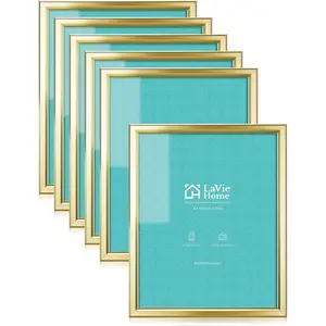 8x10 picture frames 6 pack gold simple designed photo frame with high definition glass for wall mount table top display set of 6 classic collection