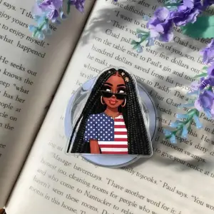 Black Girl Patriotic Phone Grip, African American Woman USA Flag Phone Stand Holder, Melanin Queen America 250 Years Anniversary Kindle Grip
