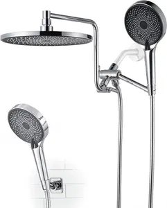 Dual Shower Head Combo, 10" Rain Shower Head, Adjustable 12" Shower Extension Arm, 3 Way Diverter with Extender Mount, Handheld Showerhead with 71" Hose