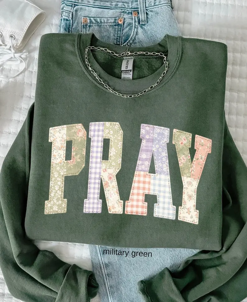 Pray Faux Quilted Religious Sweatshirt, Jesus Bible Verses Sweater Women Gift Sweat