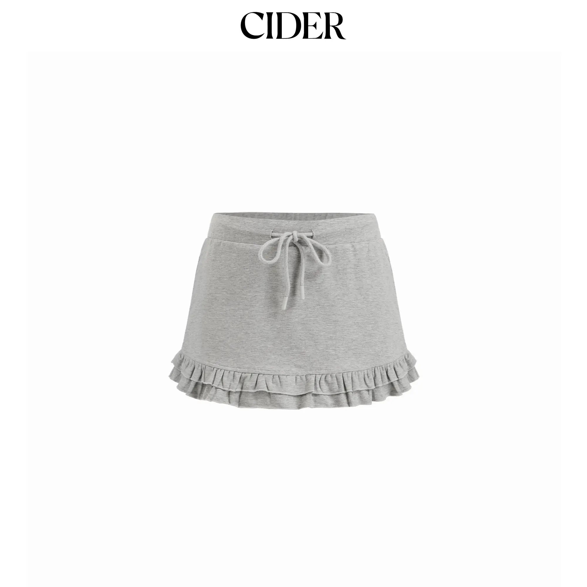 Cider Cotton-blend Low Rise Ruffled Drawstring Bodycon Mini Skirt