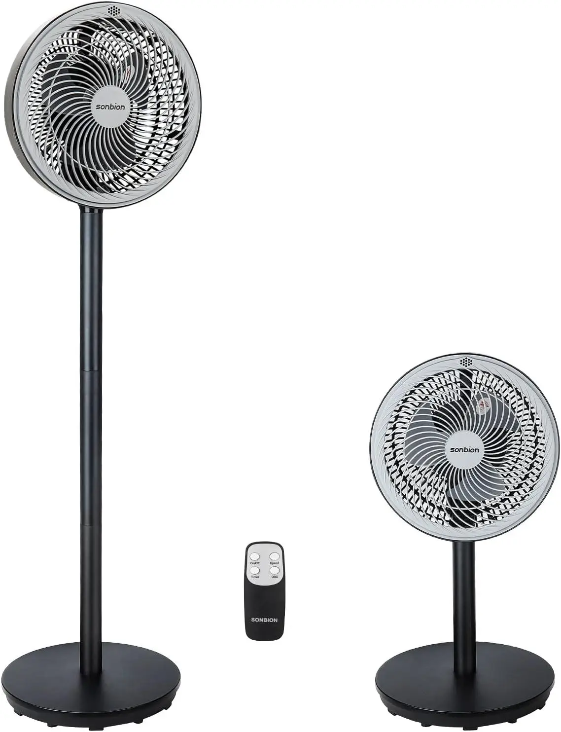 Standing Fan, Oscillating Pedestal Fan with Remote Control, Electric Fans for Home, Air Circulator Fan Floor Fan for Room Office Garage, Three Height Settings and Timer Function, Three Speeds