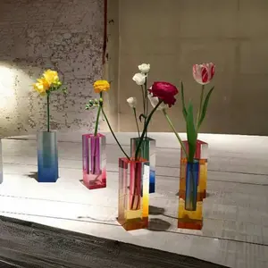 Elevate Your Decor! Colorful Square Column Acrylic Vase - Perfect for Stylish Floral Arrangements