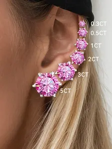 1ct-6ct Pair of Sparkling High Quality S925 Silver Six Prong Round Pink Moissanite Earrings Elegant Gold and Silver with Sturdy Screw Earrings, Beautiful Gifts for Men and Women