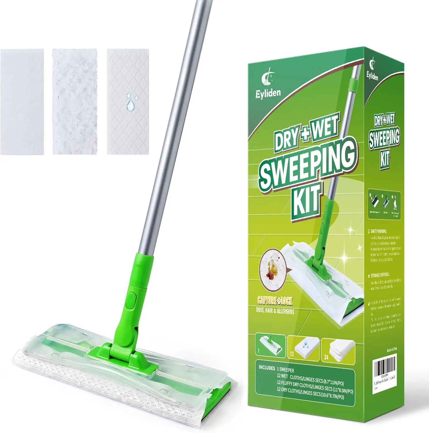 Eyliden Sweeper Mop with 36 Disposable Dry and Wet Cloth Refills, Multi-Surface Cleaning Kit