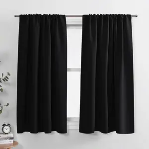 Bedroom Blackout Curtains - Black Short Shades 45 inch Long, Light Block Thermal Insulated Panels for Kitchen, Rod Pocket Room Darkening Window Treatments, 42" Wide x 45" Long, 2 Pieces