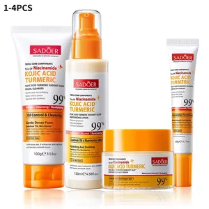 99% Kojic Acid Turmeric Skincare Set: Cleanser + Lotion + Cream + Eye Cream. Deeply cleanses, moisturizes and smooths, gently firms, suitable for different skin types. Korean skincare product, Cleansing Set