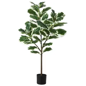 Garvee 4.3Ft Faux Fiddle Leaf Fig Tree with 46 Lifelike Leaves, Artificial Ficus Lyrata Silk Tree in Black Pot for Indoor and Outdoor Living Room or Home Office Decor