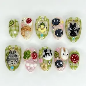 Ghibli Inspired Press On Nails, Totoro 3D Cute Nail Art, Kawaii Cartoon Nails, Studio Anime Nail Set, Handmade Ghibli Nails