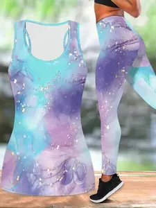 Women's Casual, Fashionable and Comfortable Vest Pants Set with 3D High-end Sequins, Marble Line Printing, Women's Fashionable and Versatile Explosive 2pcs Set Suitable for Daily S, Leisure and Commuting