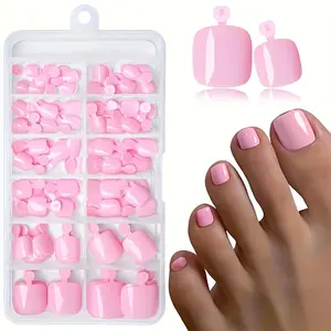 120pc Pink Press on Toenails Women Fake Toe Nails, Pink Fake Toenails Press on Toe Nails Glue on Toenail Acrylic Toe Nail Tips Gel Artificial False Stick Toenail Tip