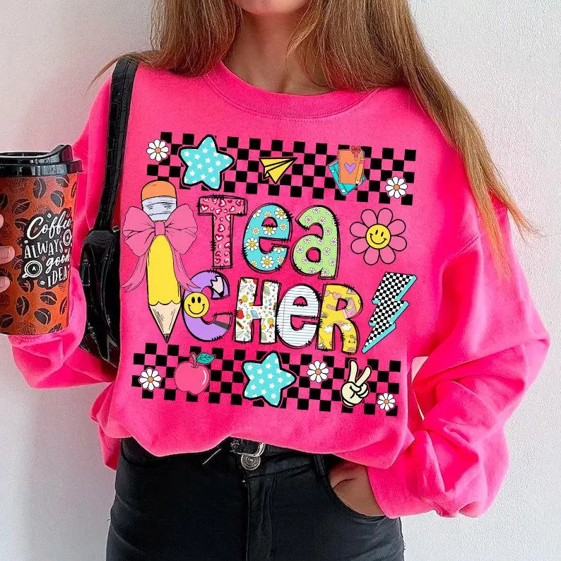 Coquette Teacher Shirt , Teacher Pencil Coquette Bow , Teach Love Inspire , Bright Doodle, Back To School, Teacher Appreciation Gift